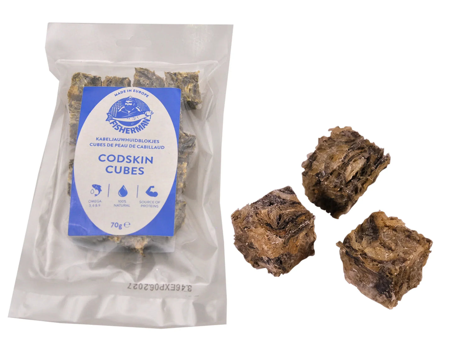 Cubes de Peau de Cabillaud 70g - Friandises Naturelles pour Chiens - EkiDog