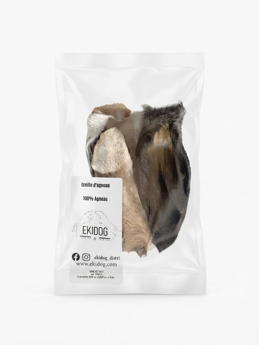Oreilles d'agneau avec poils - friandise naturelle vermifuge pour chien - EkiDog