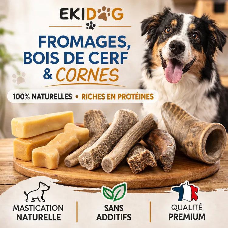 Fromages, Bois de Cerf & Cornes - Friandises Longue Durée Chien - EkiDog