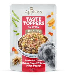 Applaws Taste Toppers Boeuf, Haricots Verts, Patate Douce & Poivrons Rouges en Bouillon - Sachet 85g - EkiDog